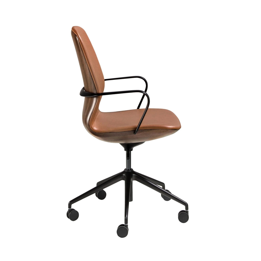 Sedia girevole da ufficio in similpelle marrone