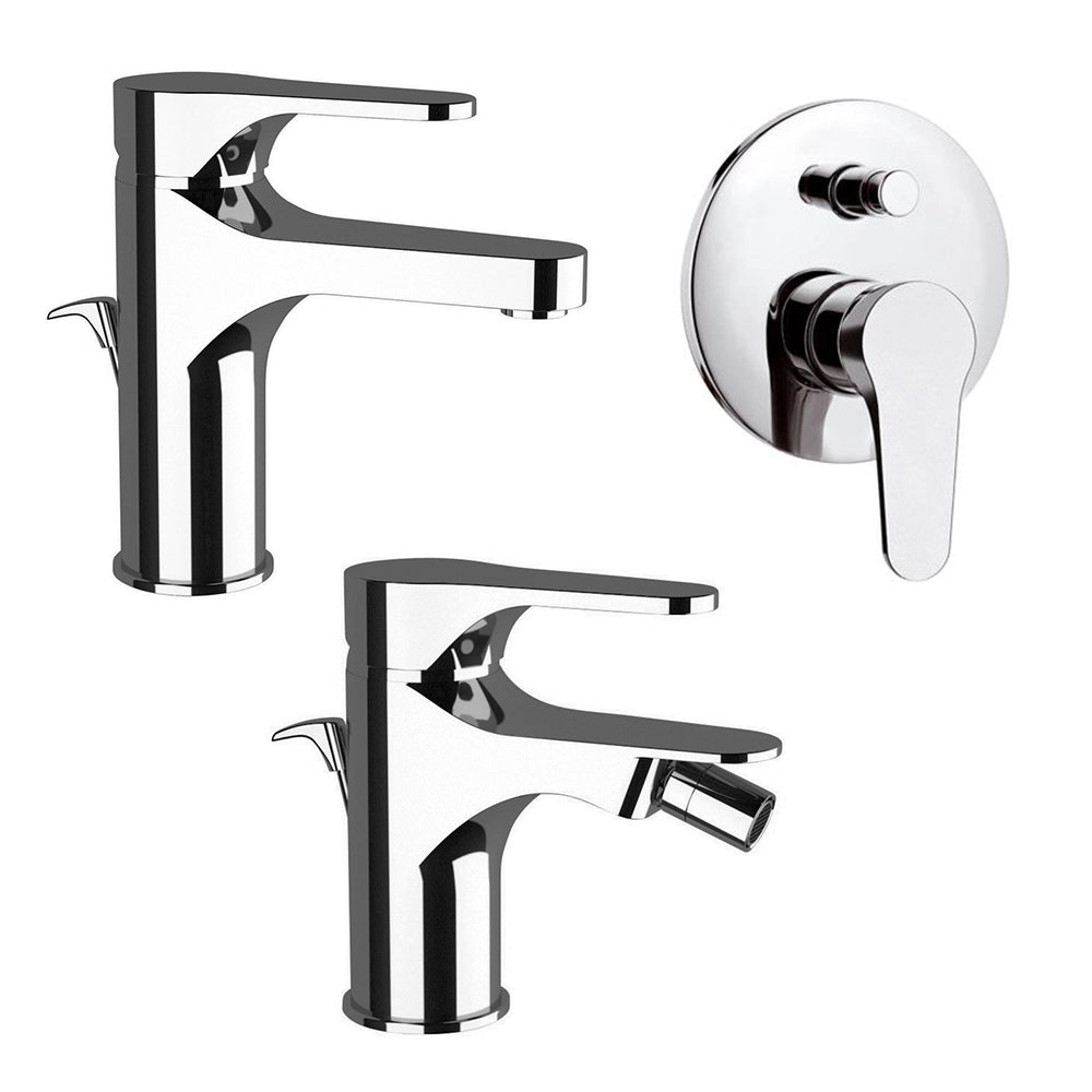 Set rubinetti lavabo, bidet e doccia con deviatore in ottone cromo di Rubinetterie Mariani Linea Surf