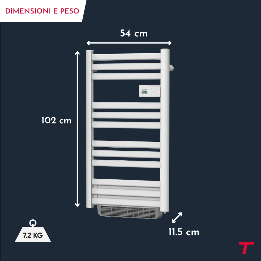 Scaldasalviette elettrico Thomson senza fluido, connesso WiFi, con ventola 500 + 1000W, cosmo