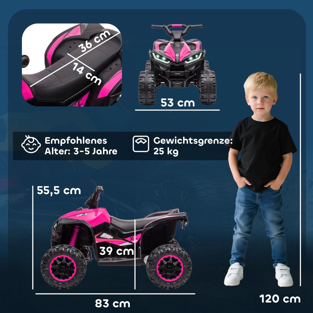 Quadro Elettrico per Bambini ¨C zephmum ¨C 3-6 km/h con Luce e Musica, Rosa e Nero