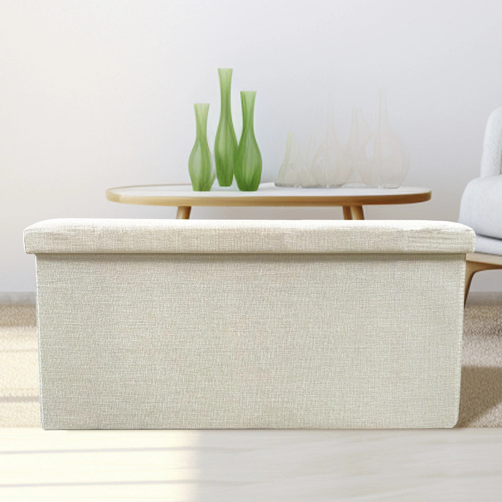 Puff Ottomano Portaoggetti Rettangolare in Tessuto Pieghevole 76x38x38cm | Nyana Casa | Stile ottomano | Tessuto Resistente | Nero, grigio e beige