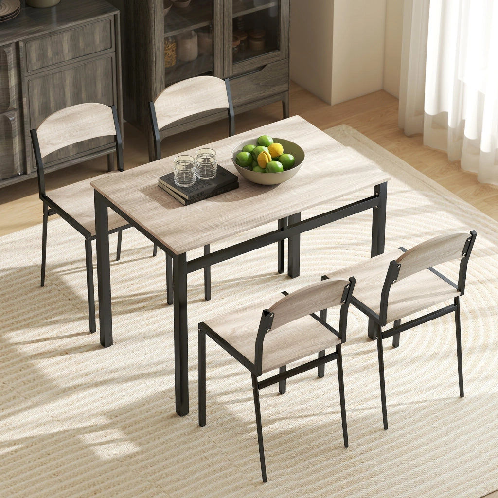 Set da Pranzo con Tavolo Rettangolare e 4 Sedie in Acciaio e MDF, Nero e Rovere