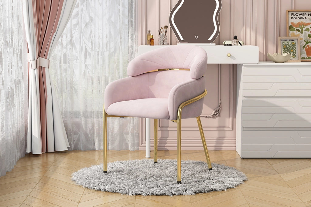 Sedia da pranzo in velluto rosa con gambe in metallo