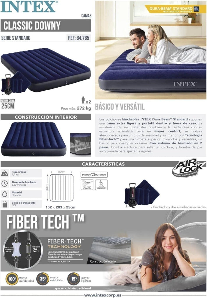 Intex 64765 Materasso Matrimoniale Gonfiabile Blu Con Cuscini Single