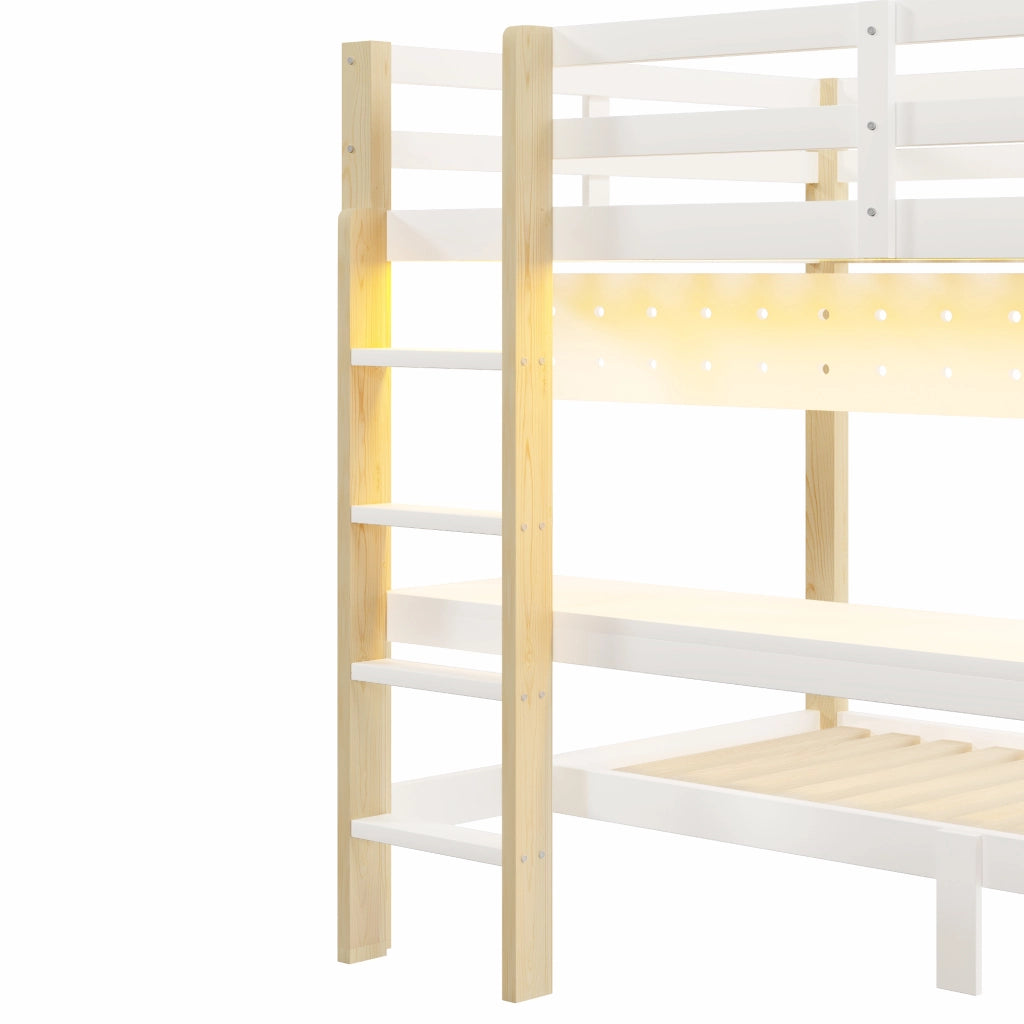 LETTO A CASTELLO 140x200/90x200 cm Pino Bianco e Naturale con cassetti e scrivania