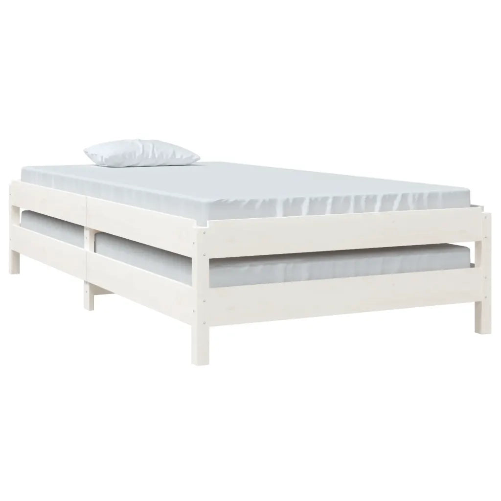 Letto singolo | Letto per adulti | Letto Impilabile Bianco 100x200cm in Legno Massello di Pino