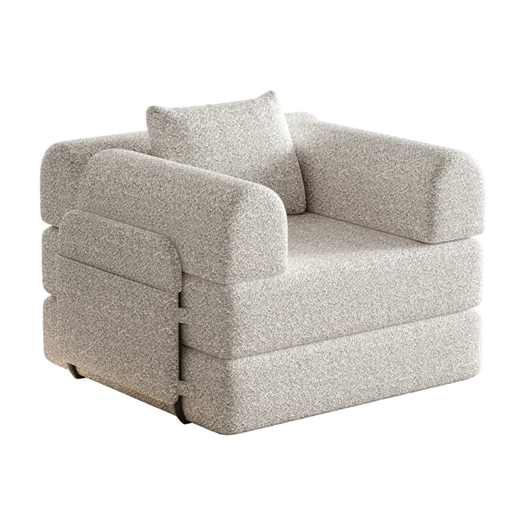 Divano letto 2 in 1 con vano portaoggetti nel bracciolo in chenille khaki