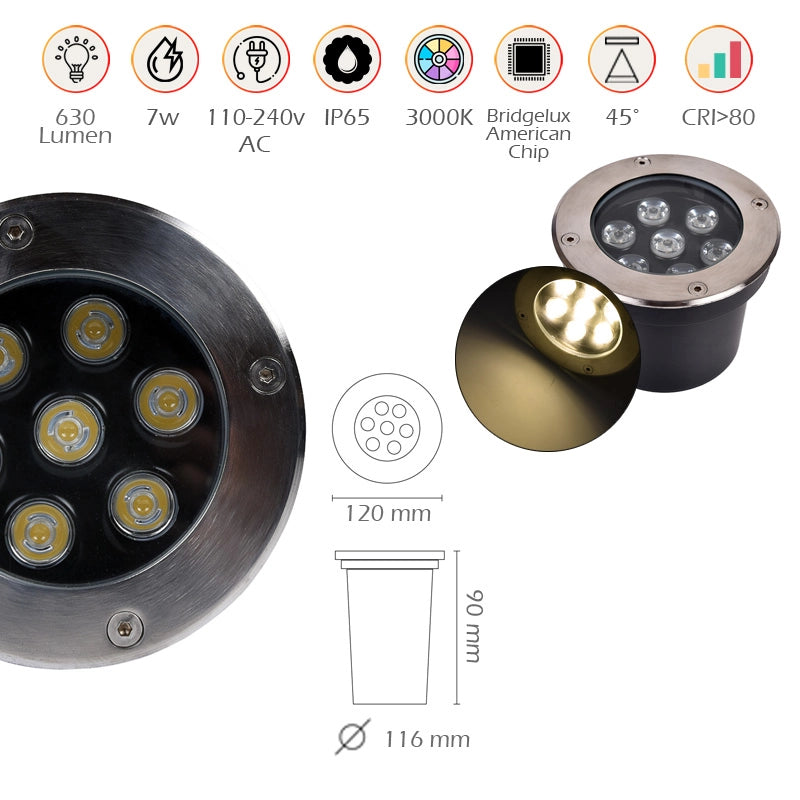FARETTO LED SEGNAPASSO CALPESTABILE 7W DA TERRA LUCE CALDA 3000K° - ILLUMINAZIONE ESTERNA PER VIALI GIARDINI INGRESSI E SENTIERI