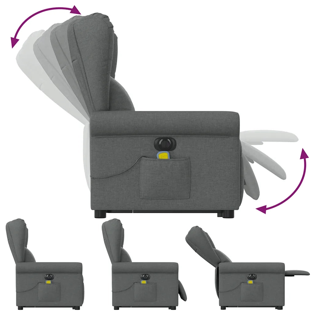 vidaXL Poltrona Alzapersona Massaggi Elettrica Grigio Scuro Tessuto
