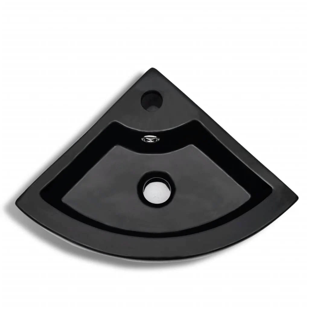 Lavabo da bagno con foro per troppopieno/rubinetto 45 x 32 cm ceramica nera 02_0002499