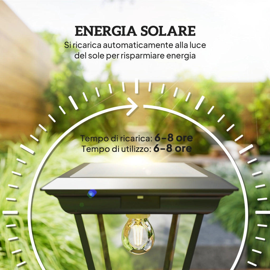 Lampione Solare da Giardino 26x24x220 cm Sensore PIR in Alluminio e Vetro Nero