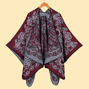 Sciarpa/stola da donna, jacquard vintage, cashmere spesso, scialle caldo con orlo spaccato