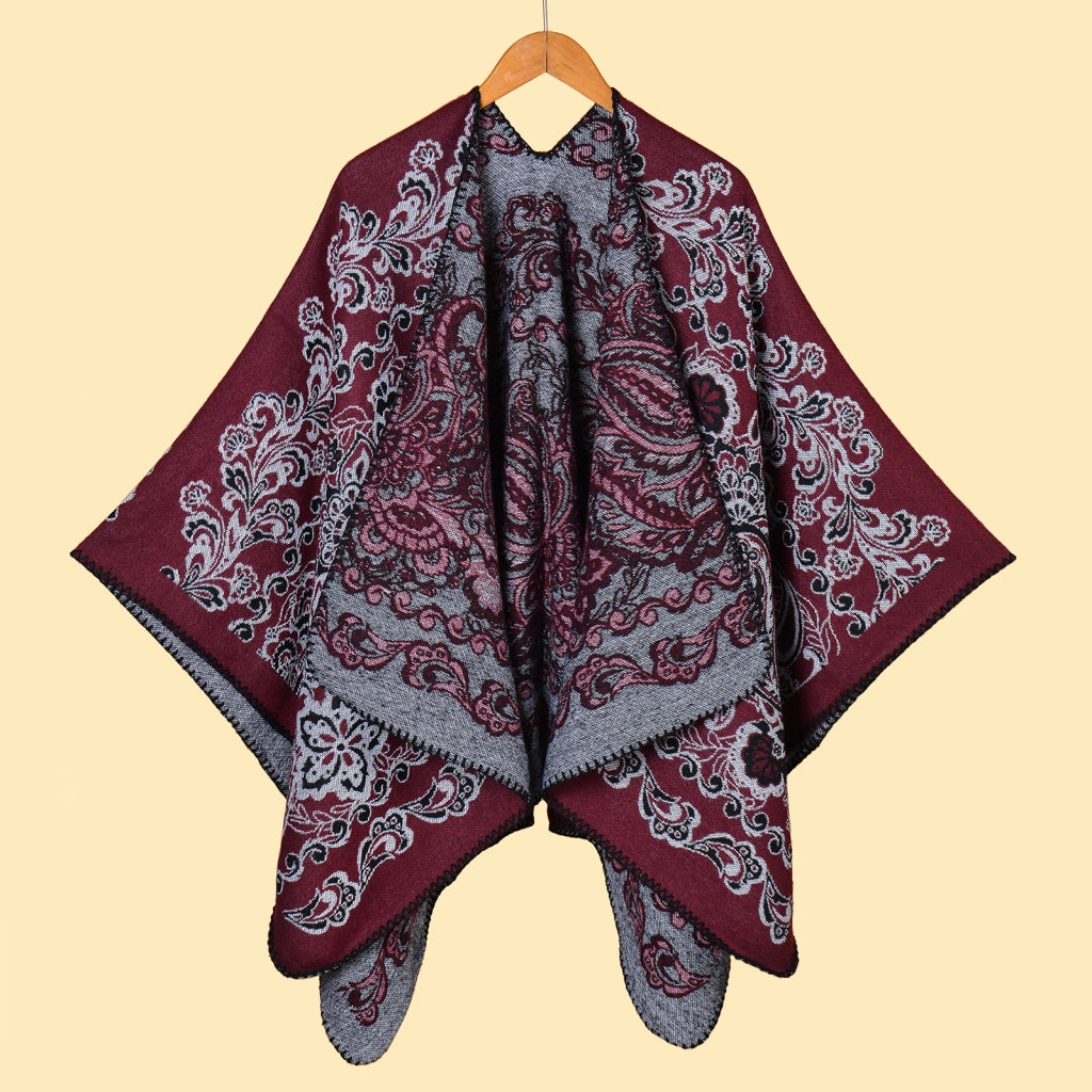 Sciarpa/stola da donna, jacquard vintage, cashmere spesso, scialle caldo con orlo spaccato