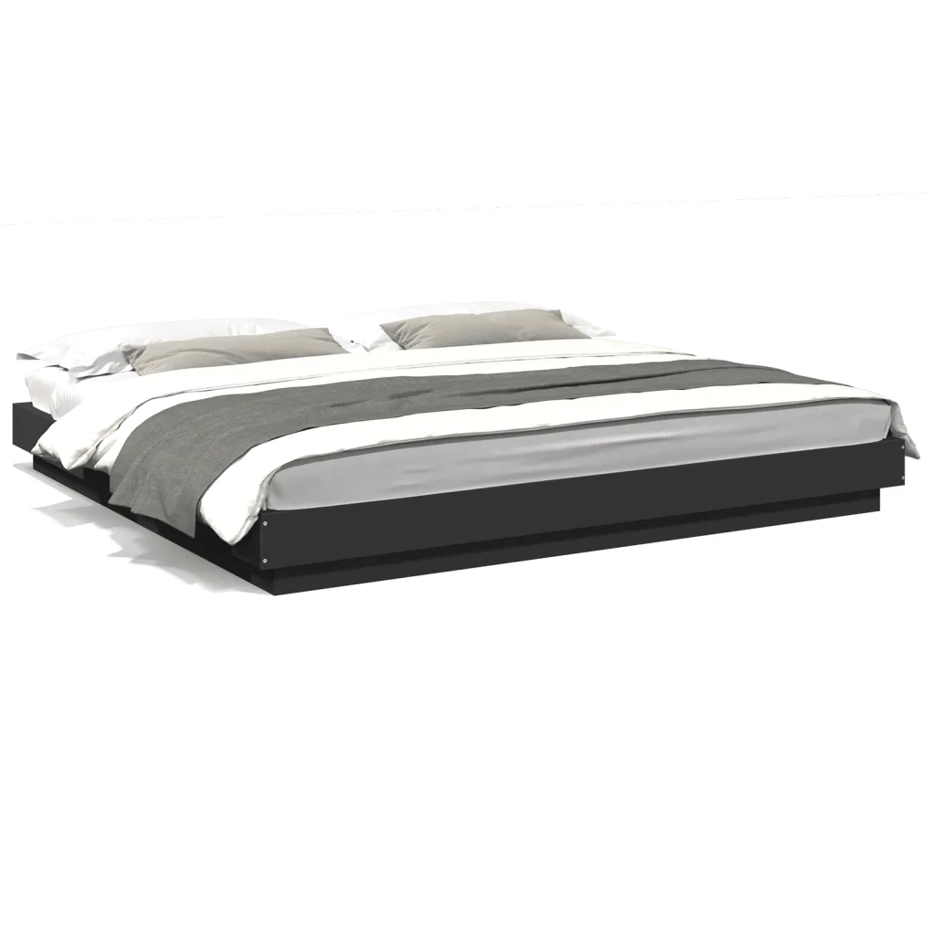 Giroletto con Luci LED-Struttura Letto Nero 180x200 cm in Legno Multistrato