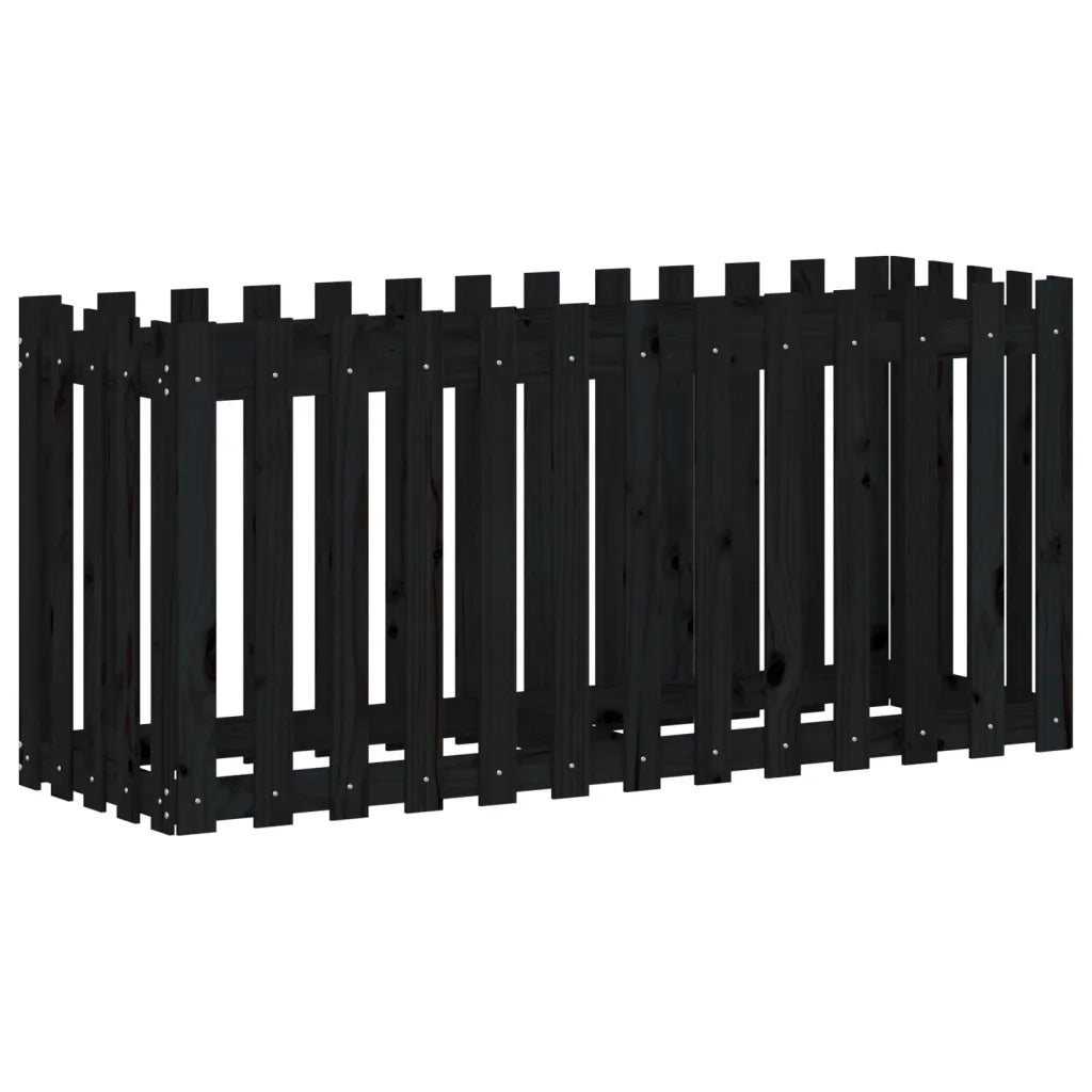 Fioriera Giardino a Recinzione Nera 150x50x70cm Massello Pino 832499