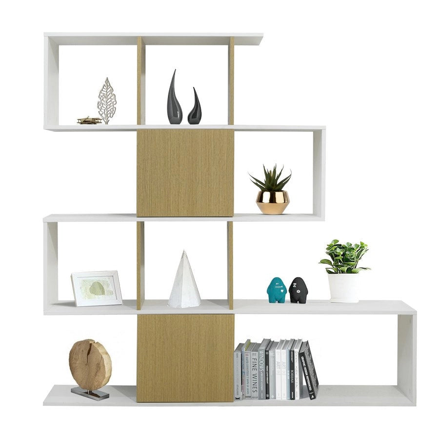 Libreria Moderna 6 Ripiani 145x145x30 cm in Legno Melaminico Bianco Opaco e Rovere
