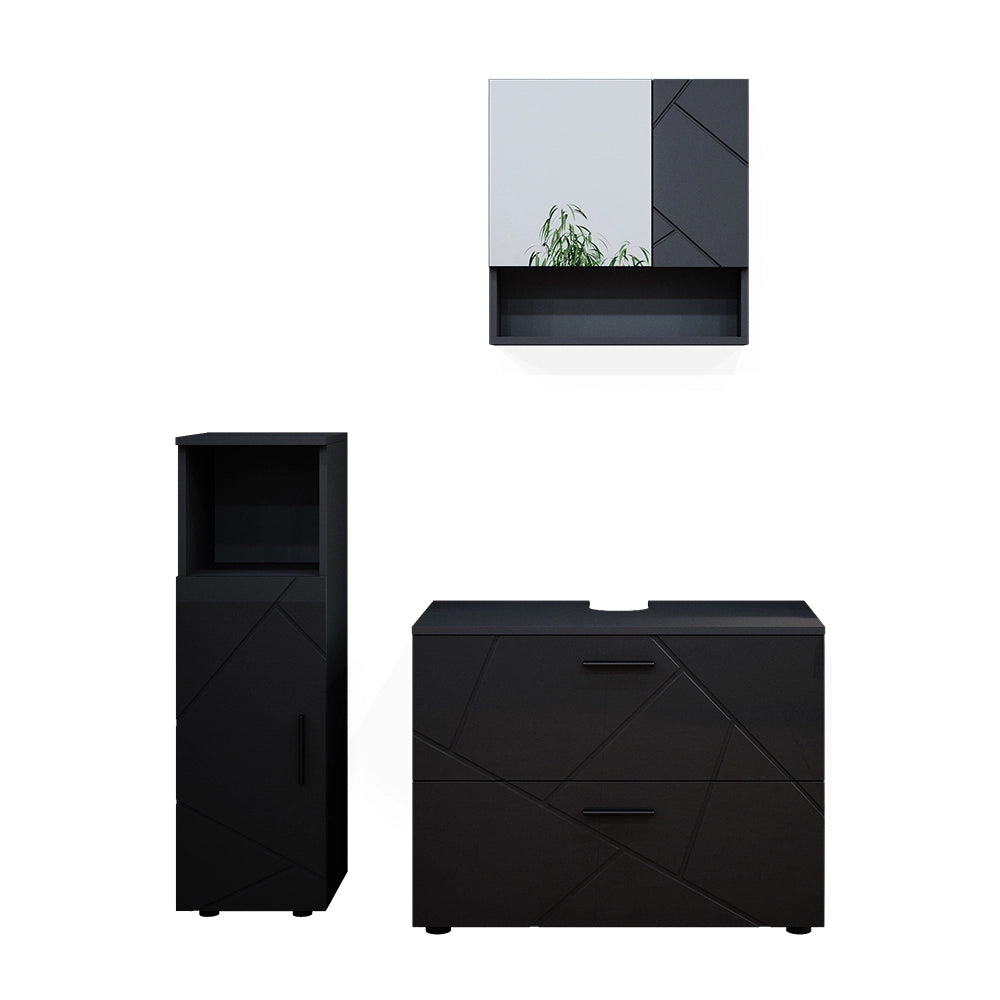 Vicco Set mobili bagno Antracite lucido 3 parti, con mobile midi