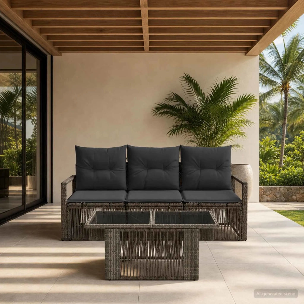 Set Divano da Giardino 4 pz Grigio e Grigio Scuro polyrattan 3437045