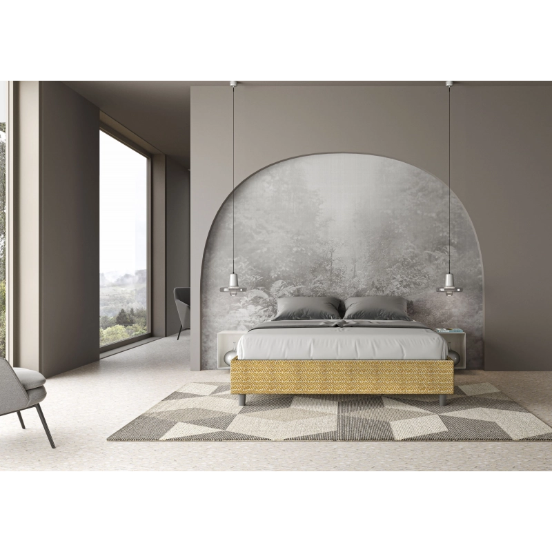 Letto Sommier imbottito Matrimoniale 160x210 cm tessuto Aragona Azelia - Con rete,Giallo