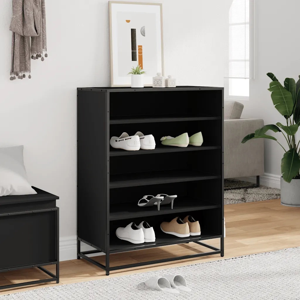 Scarpiera-Scaffale per scarpe Nera 75x38x97,5 cm in Truciolato e Metallo 726436