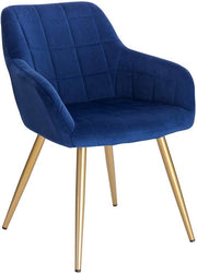Sedia da Cucina in Blu Velluto - Supporti in Metallo d'Oro - Set 1 - Altezza della Sedia 47cm - Deluxe