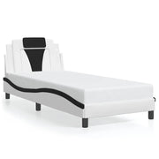 Letto singolo | Letto per adulti | Giroletto Viana senza Materasso Nero e Bianco 90x190 cm in Similpelle