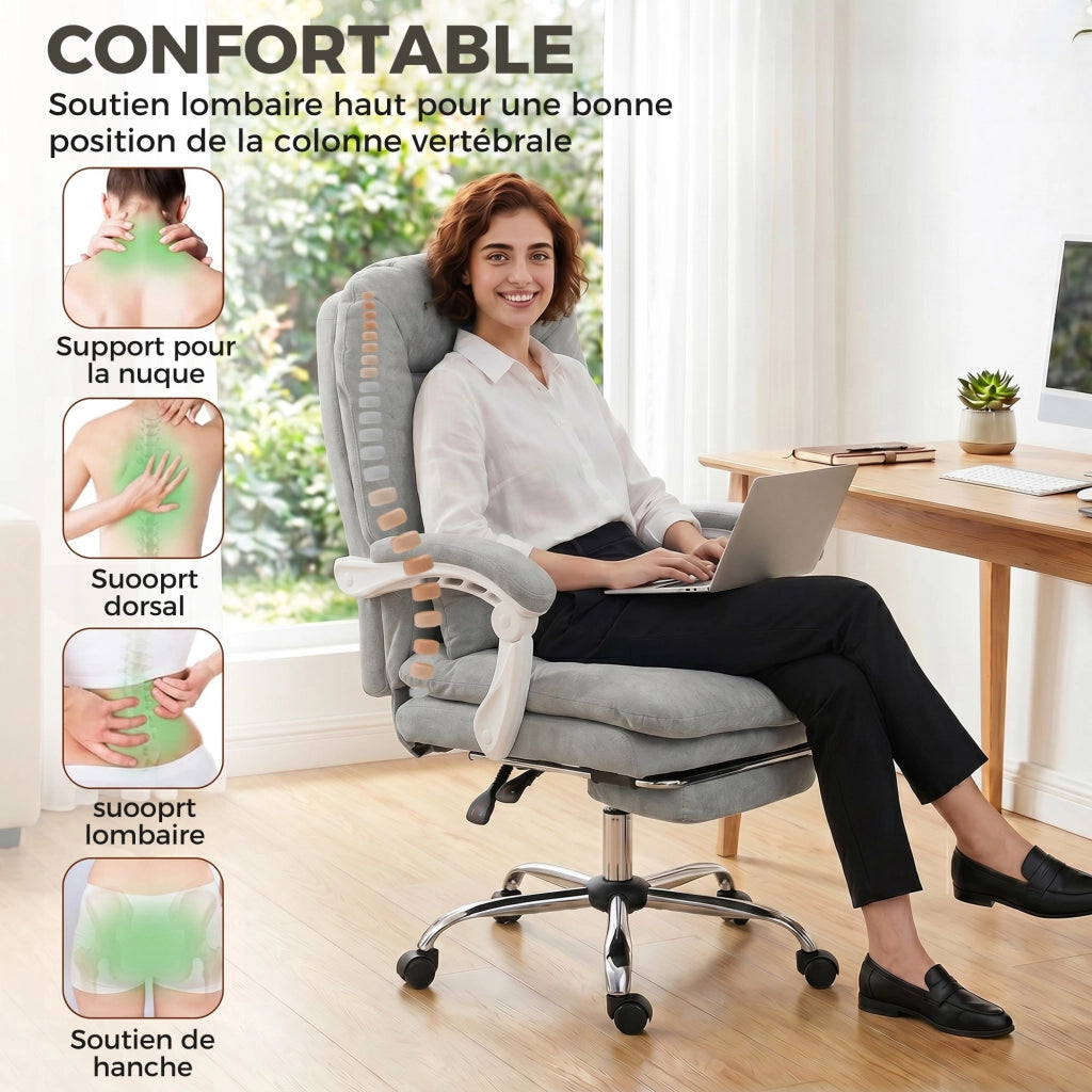 Poltrona da ufficio ergonomica reclinabile in velluto ¨C zephmum ¨C grigio chiaro