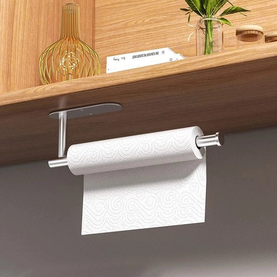 Sostegno da cucina con adesivo o foro da perforazione per asciugamano in acciaio inossidabile - Adatto per cucina, bagno, camera da letto - Argento