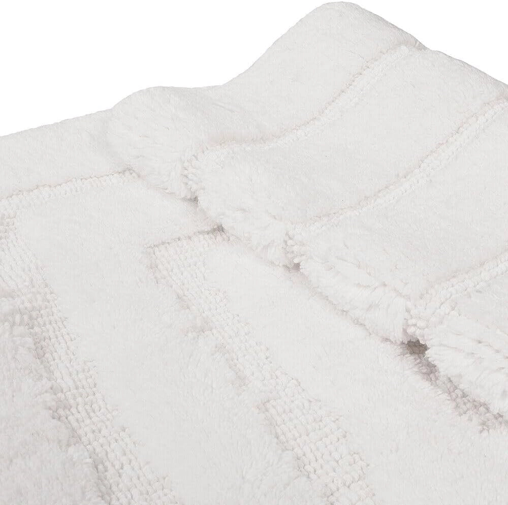 Tappeto Bagno 50x110 cm Puro Cotone Elegante Lussuoso Morbido Scendiletto Antiscivolo Bianco