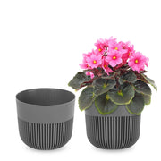 Vaso da fiori KADAX, Coprivaso, 13 cm, Plastica, Rotondo, A coste, Grigio