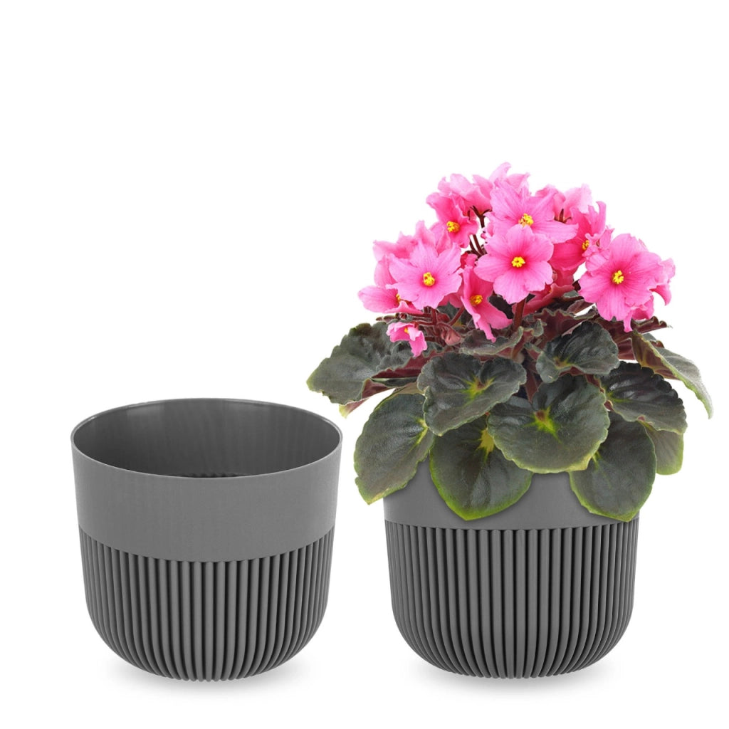 Vaso da fiori KADAX, Coprivaso, 13 cm, Plastica, Rotondo, A coste, Grigio
