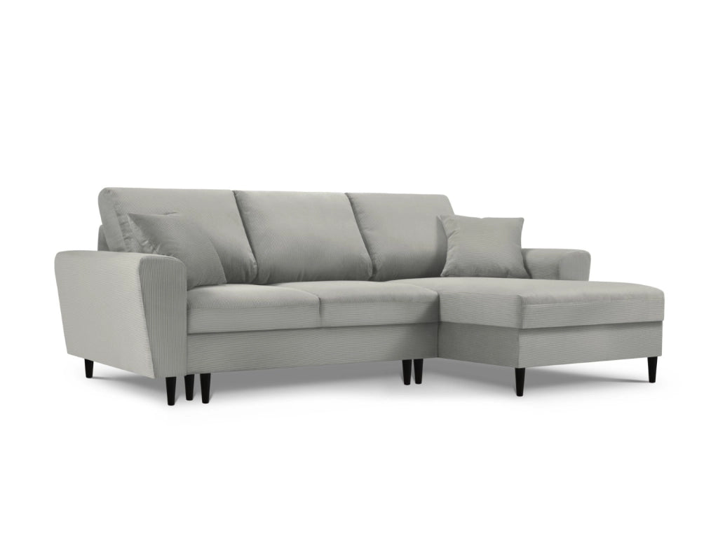 Cosmopolitan Design - Divano convertibile angolare destro con box "Kyoto" 4 posti in velluto a coste grigio chiaro 