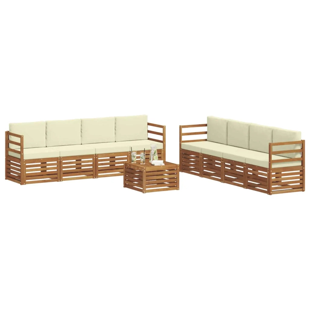 Set di divani da esterno 9 pz Naturale e Crema 3374550