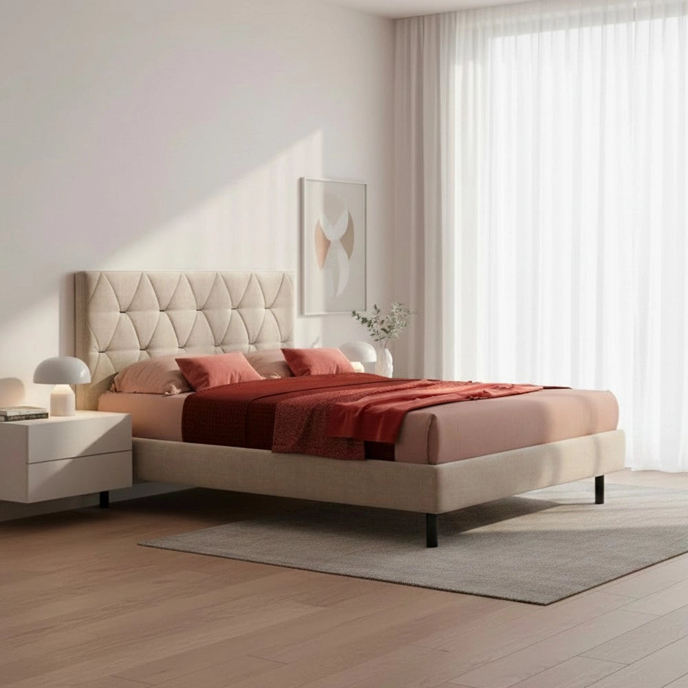 Letto Cody matrimoniale contenitore con testiera trapuntata colore beige