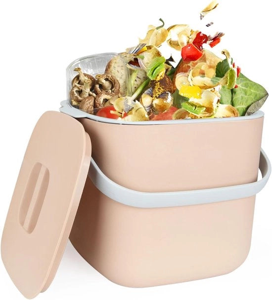 Compostiera per Cucina - 6.5L - Contenitore da Contropiano - Contenitore in Plastica - Filtro Rimovibile Interno - Coperchio di Caffelatte con Maniglia