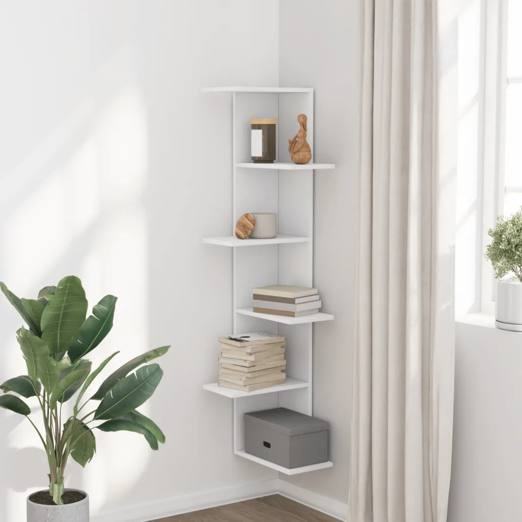 Scaffale Angolare Muro | Mensola a parete Bianco 36,5x36,5x140cm Legno Multistrato