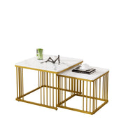 TAVOLINO DA CAFFÈ Quadrato Set 2 pezzi 60x60/45x45 cm Effetto Marmo Bianco Oro