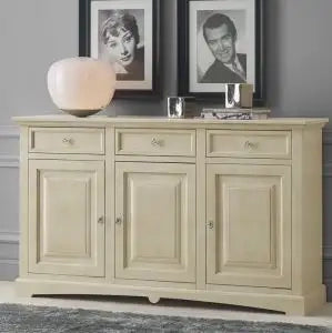 Credenza madia buffet in legno Shabby chic 3 ante chic mod goccia avorio anticato