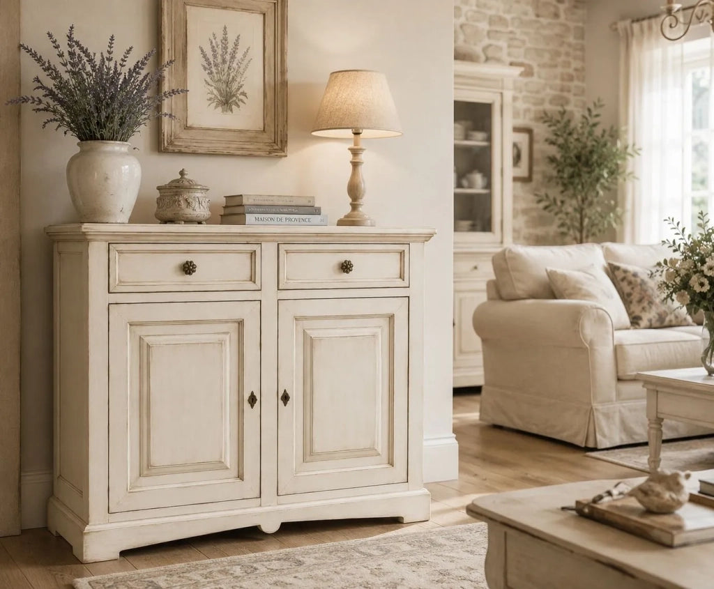 Credenza shabby 2 ante legno bianco anticato 117x46x96 - Mobili 2G