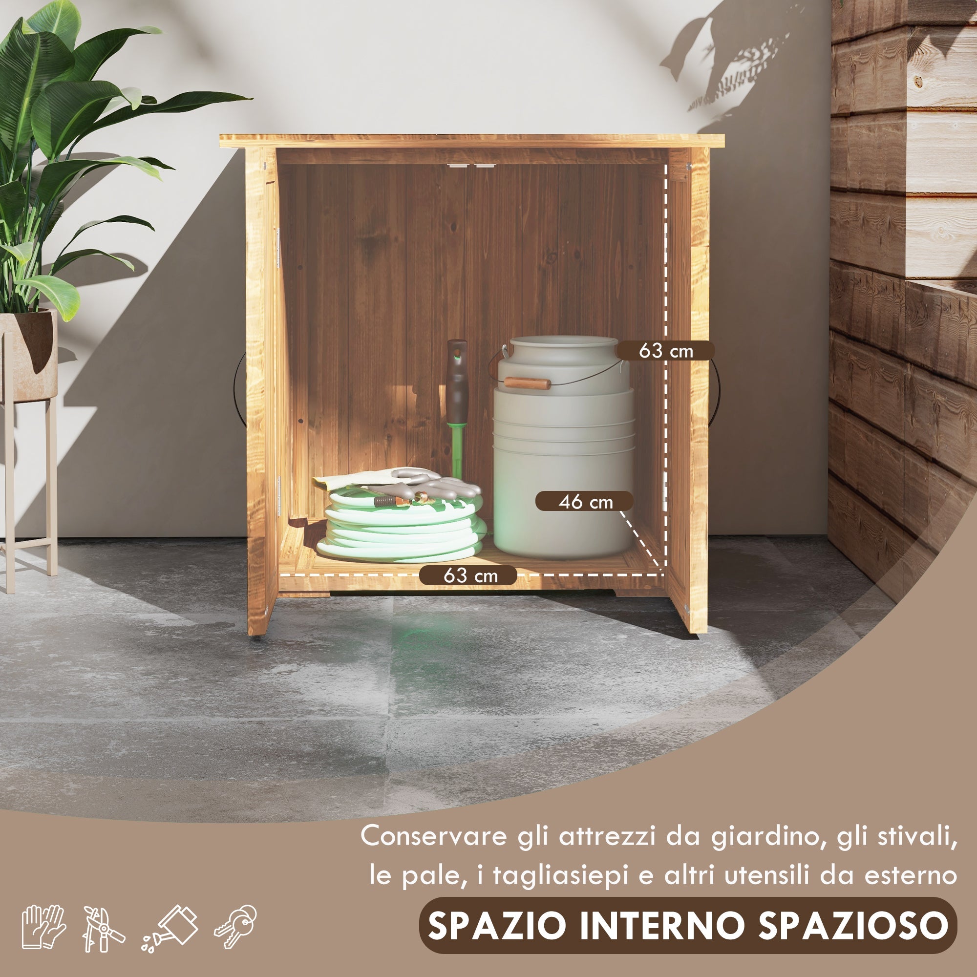 Casetta Box Da Giardino a 2 Ante Stile Country 77x55x72 cm in Legno Marrone