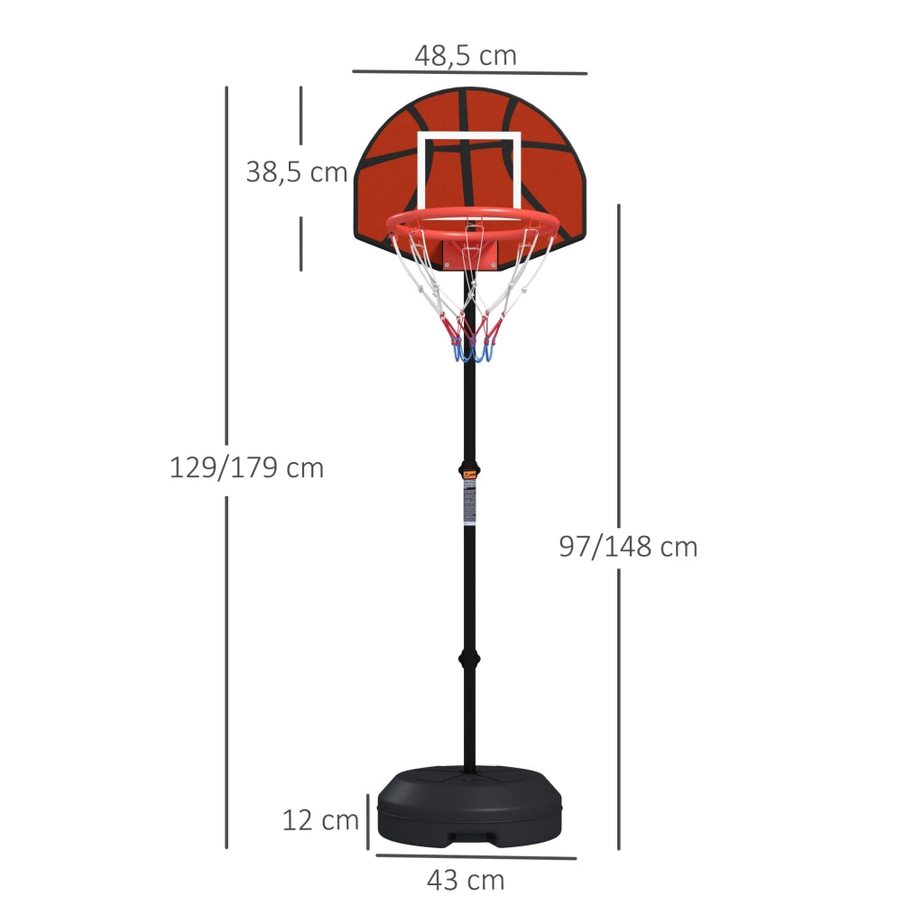 Canestro da basket regolabile in altezza (129-179 cm) con supporto, completo di bersaglio magnetico per freccette, per uso interno ed esterno.