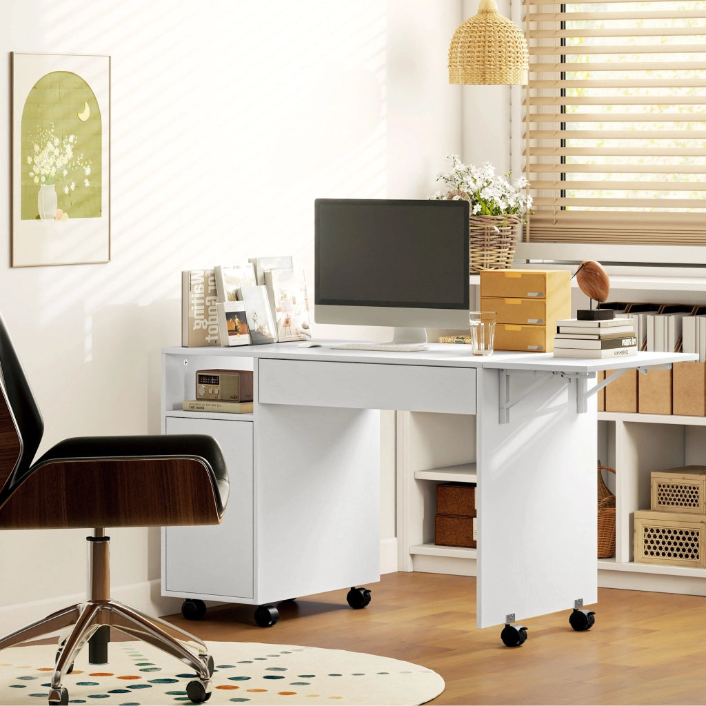Scrivania computer con cassetto e scaffale ¨C zephmum ¨C bianco 90x50x75