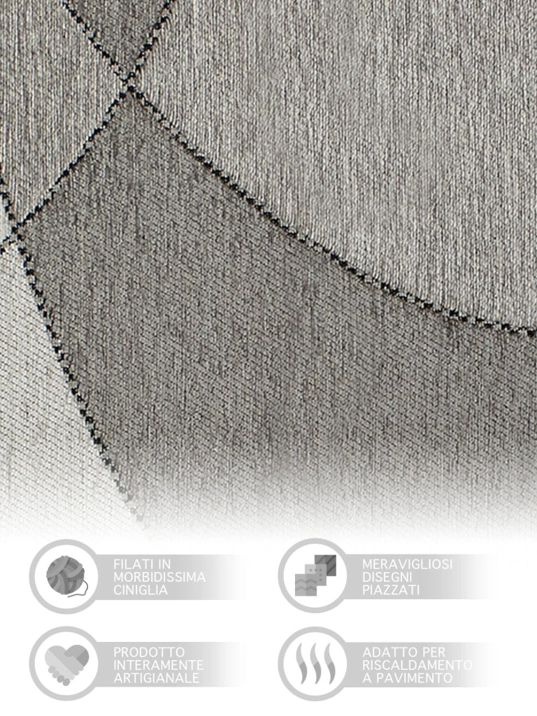 Tappeto Arredo Moderno Morbido in Ciniglia Ingresso Antiscivolo Prodotto Italiano  Soggiorno Camera Salotto Disegni Piazzati Cotone Varie Misure Grande Hills/Grigio - 65x175 cm