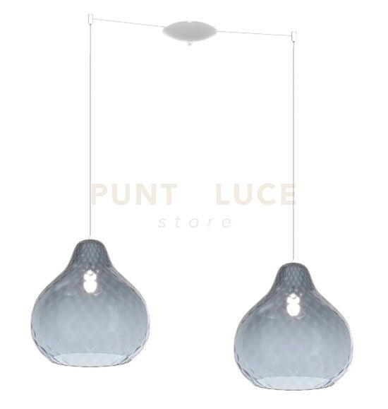 SOSPENSIONE BIANCO 2 LUCI SPOSTABILE VETRI GRANDI ZAFFIRO 1191BI-S2 SG-ZA