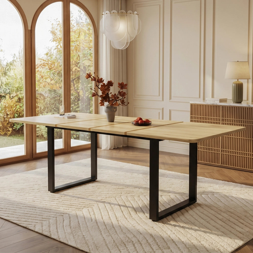 Tavolo da pranzo allungabile 140/180/220x80 cm; rettangolare per 6-10 persone; gambe in metallo; effetto legno naturale