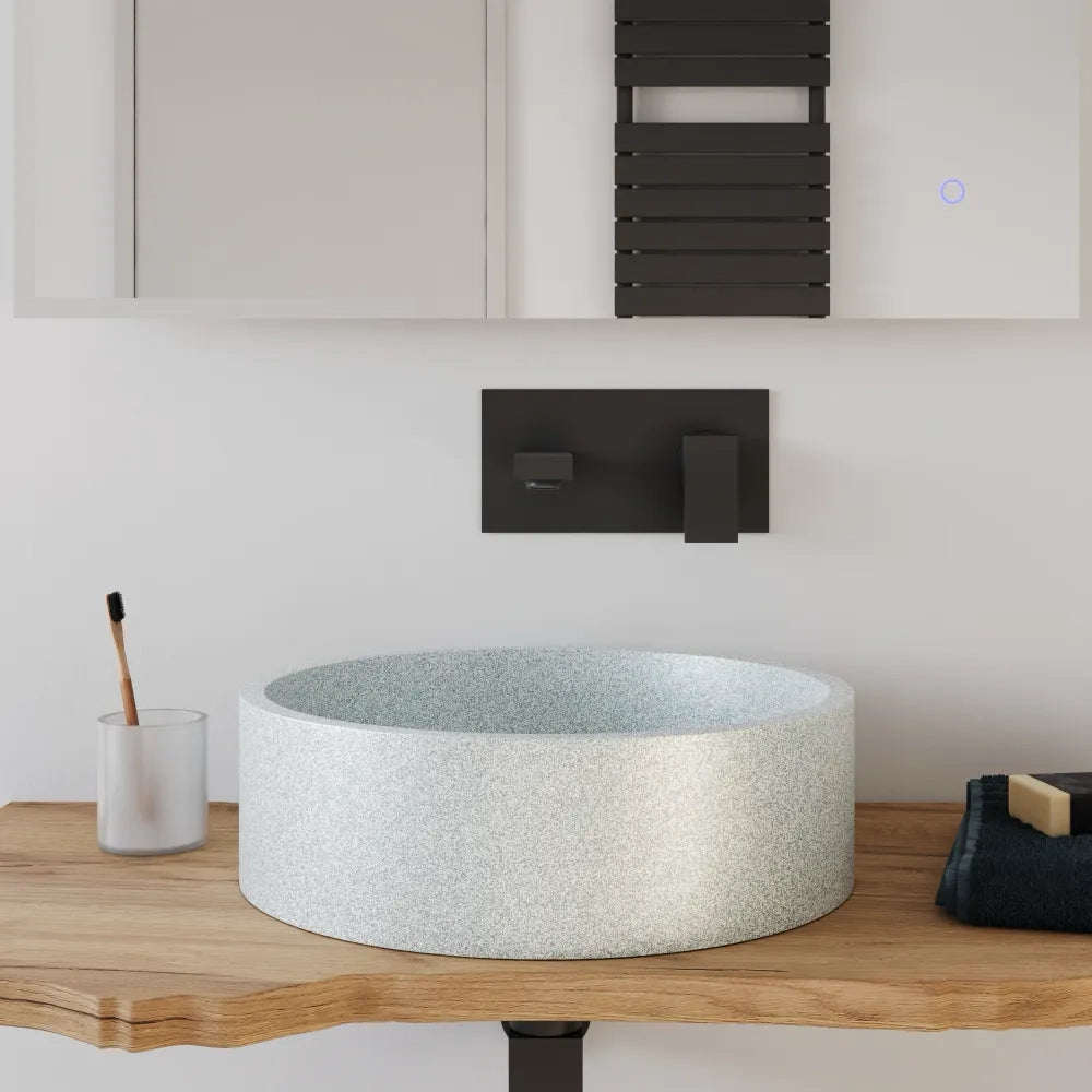 Lavabo da appoggio tondo in microcemento 39x12 cm bianco | Ness