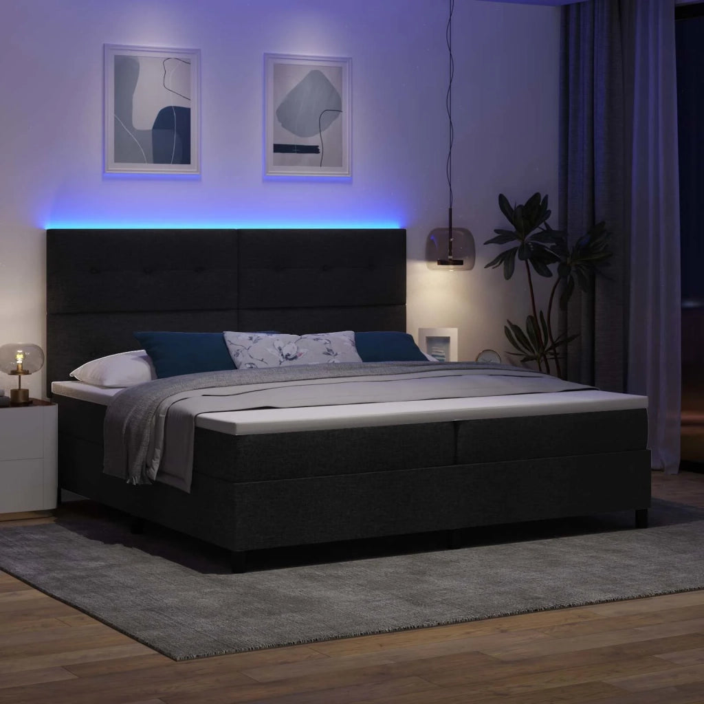 Letto a molle con materasso con led Nero 200 x 200 cm Tessuto 3342895
