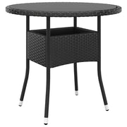 Tavolo da Giardino Ã˜80x75 cm Vetro Temperato e Polyrattan Nero