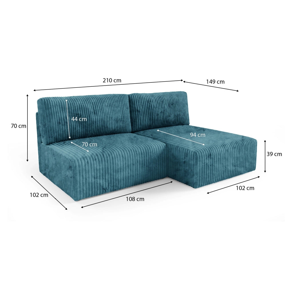 Pergola, Divano Letto con Penisola Contenitore, 210x149 cm blu Petrolio