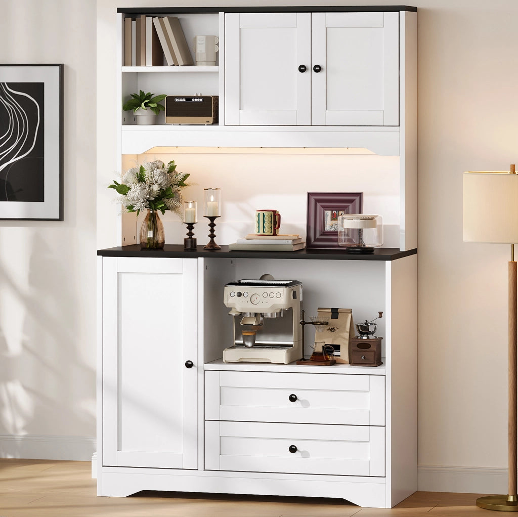 Credenza cucina multifunzione 100x40x163 cm con LED; prese USB; bianco